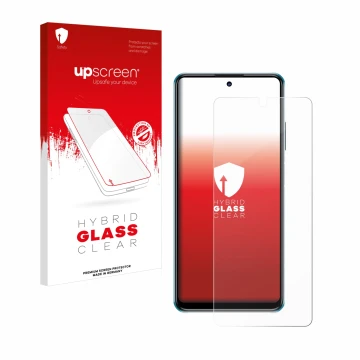 Face avant d’un emballage produit avec le logo de la marque upscreen. À côté, l’appareil ZTE Blade V30 est représenté avec la 
