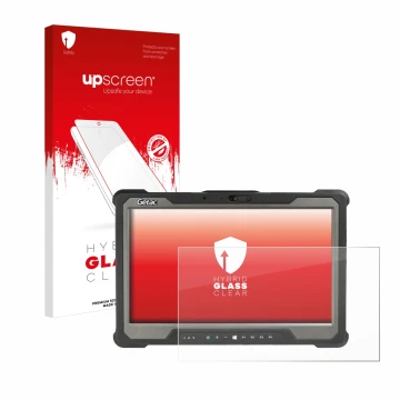 Face avant d’un emballage produit avec le logo de la marque upscreen. À côté, l’appareil Getac A140 est représenté avec la pro