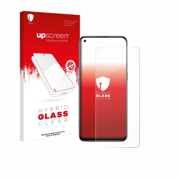 Face avant d’un emballage produit avec le logo de la marque upscreen. À côté, l’appareil realme GT Master Edition est représen