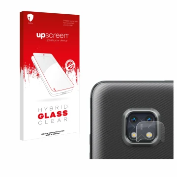Face avant d’un emballage produit avec le logo de la marque upscreen. À côté, l’appareil Nokia XR20 (Caméra UNIQUEMENT) est re