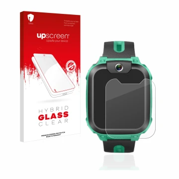 Face avant d’un emballage produit avec le logo de la marque upscreen. À côté, l’appareil Imoo Watch Phone Z1 est représenté av