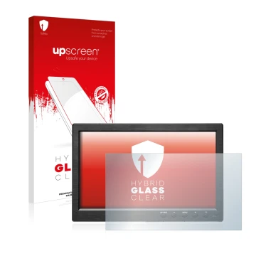 Face avant d’un emballage produit avec le logo de la marque upscreen. À côté, l’appareil Podofo HD Monitor 10.1