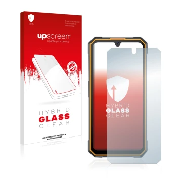 Face avant d’un emballage produit avec le logo de la marque upscreen. À côté, l’appareil Cubot King Kong 5 est représenté avec