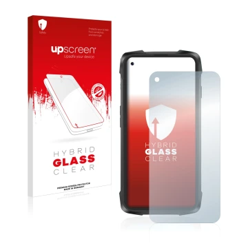 Face avant d’un emballage produit avec le logo de la marque upscreen. À côté, l’appareil Cubot King Kong 7 est représenté avec