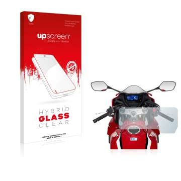 Face avant d’un emballage produit avec le logo de la marque upscreen. À côté, l’appareil Honda CBR650R 2019-2021 est représent