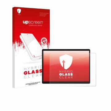 Face avant d’un emballage produit avec le logo de la marque upscreen. À côté, l’appareil Dell Latitude 7320 Detachable est rep