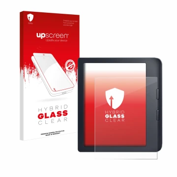 Face avant d’un emballage produit avec le logo de la marque upscreen. À côté, l’appareil Kobo Libra 2 est représenté avec la p