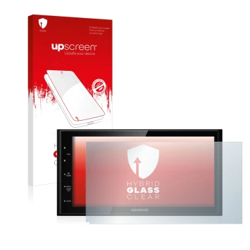 Face avant d’un emballage produit avec le logo de la marque upscreen. À côté, l’appareil Kenwood DMX5020DABS est représenté av