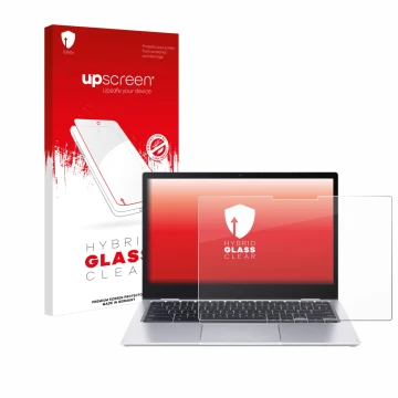 Face avant d’un emballage produit avec le logo de la marque upscreen. À côté, l’appareil Acer Chromebook Spin 513 CP513-1H-S72