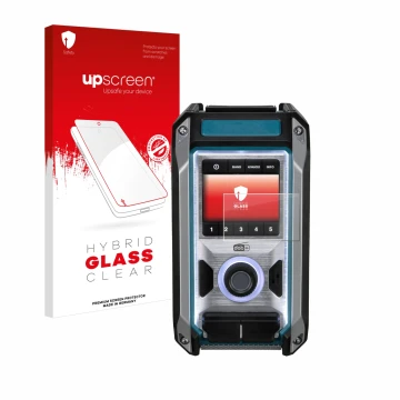 Face avant d’un emballage produit avec le logo de la marque upscreen. À côté, l’appareil Makita DMR115 est représenté avec la 