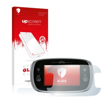 Face avant d’un emballage produit avec le logo de la marque upscreen. À côté, l’appareil Fiat 500X Uconnect 7