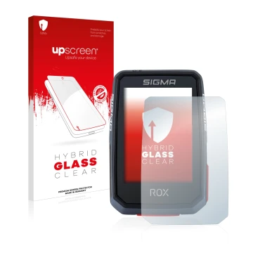 Face avant d’un emballage produit avec le logo de la marque upscreen. À côté, l’appareil Sigma ROX 2.0 est représenté avec la 