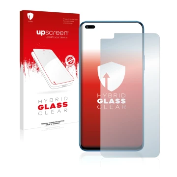 Face avant d’un emballage produit avec le logo de la marque upscreen. À côté, l’appareil Honor 50 Lite est représenté avec la 