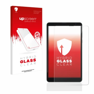 Face avant d’un emballage produit avec le logo de la marque upscreen. À côté, l’appareil Blackview Tab 6 est représenté avec l