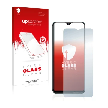 Face avant d’un emballage produit avec le logo de la marque upscreen. À côté, l’appareil Vivo Y76 5G est représenté avec la pr
