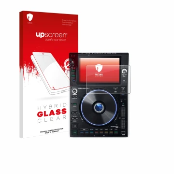 Face avant d’un emballage produit avec le logo de la marque upscreen. À côté, l’appareil Denon DJ SC6000 Prime est représenté 