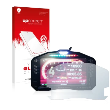 Face avant d’un emballage produit avec le logo de la marque upscreen. À côté, l’appareil Starlane DaVinci-II S est représenté 