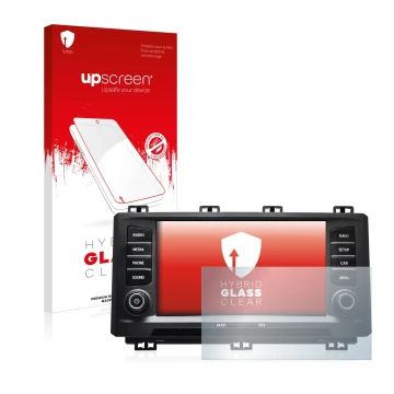 Face avant d’un emballage produit avec le logo de la marque upscreen. À côté, l’appareil Seat Ateca 2017 est représenté avec l