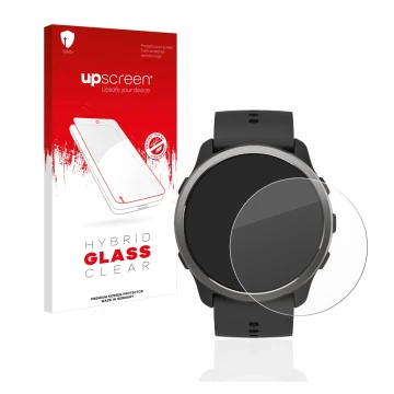 Face avant d’un emballage produit avec le logo de la marque upscreen. À côté, l’appareil Suunto 5 Peak est représenté avec la 