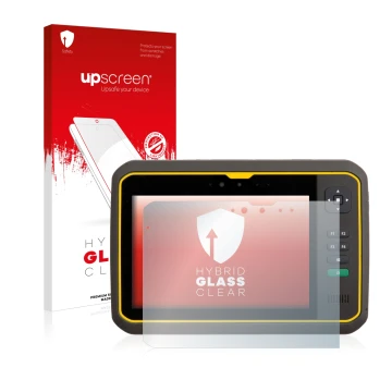 Face avant d’un emballage produit avec le logo de la marque upscreen. À côté, l’appareil Trimble T7 est représenté avec la pro