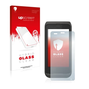 Face avant d’un emballage produit avec le logo de la marque upscreen. À côté, l’appareil Honeywell CT45 XP est représenté avec