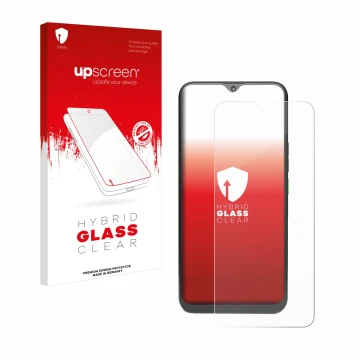 Face avant d’un emballage produit avec le logo de la marque upscreen. À côté, l’appareil 4G Systems Rephone est représenté ave