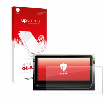 Face avant d’un emballage produit avec le logo de la marque upscreen. À côté, l’appareil Cupra Formentor 2020-2022 Infotainmen