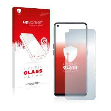 Face avant d’un emballage produit avec le logo de la marque upscreen. À côté, l’appareil Oppo Find X5 Lite est représenté avec