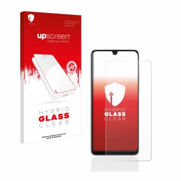 Face avant d’un emballage produit avec le logo de la marque upscreen. À côté, l’appareil Samsung Galaxy A33 5G est représenté 