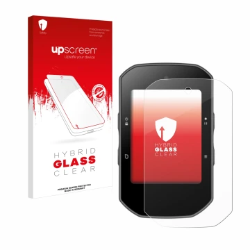 Face avant d’un emballage produit avec le logo de la marque upscreen. À côté, l’appareil Bryton Rider S500 est représenté avec