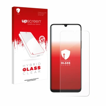 Face avant d’un emballage produit avec le logo de la marque upscreen. À côté, l’appareil Honor X7 est représenté avec la prote