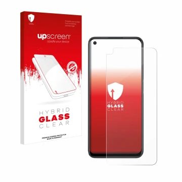 Face avant d’un emballage produit avec le logo de la marque upscreen. À côté, l’appareil OnePlus Nord CE 2 Lite 5G est représe
