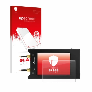 Face avant d’un emballage produit avec le logo de la marque upscreen. À côté, l’appareil NanoVNA H4 est représenté avec la pro