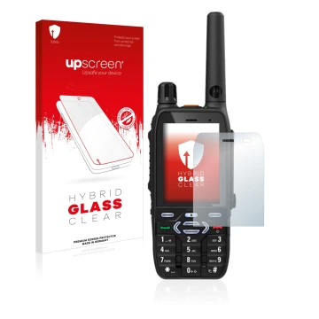 Face avant d’un emballage produit avec le logo de la marque upscreen. À côté, l’appareil Motorola MXP600 est représenté avec l