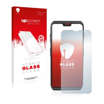 Face avant d’un emballage produit avec le logo de la marque upscreen. À côté, l’appareil Honeywell ScanPal EDA52 est représent