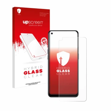 Face avant d’un emballage produit avec le logo de la marque upscreen. À côté, l’appareil Oppo Reno 8 Lite est représenté avec 