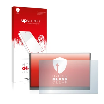 Face avant d’un emballage produit avec le logo de la marque upscreen. À côté, l’appareil Arzopa 15.6