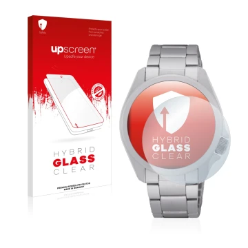 Face avant d’un emballage produit avec le logo de la marque upscreen. À côté, l’appareil Seiko 5 Sports SRPH49K1 est représent