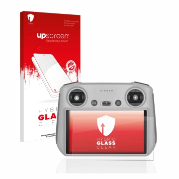 Face avant d’un emballage produit avec le logo de la marque upscreen. À côté, l’appareil DJI RC Controller est représenté avec