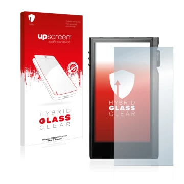 Face avant d’un emballage produit avec le logo de la marque upscreen. À côté, l’appareil Astell&Kern Kann Max est représenté a