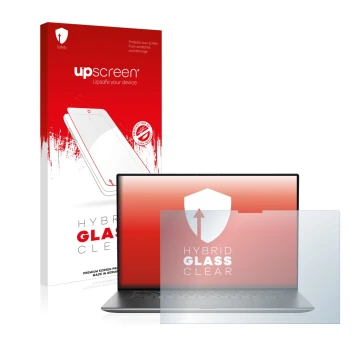 Face avant d’un emballage produit avec le logo de la marque upscreen. À côté, l’appareil Dell Precision 5570 Touch est représe