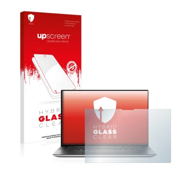 Face avant d’un emballage produit avec le logo de la marque upscreen. À côté, l’appareil Dell XPS 15 9510 Touch est représenté