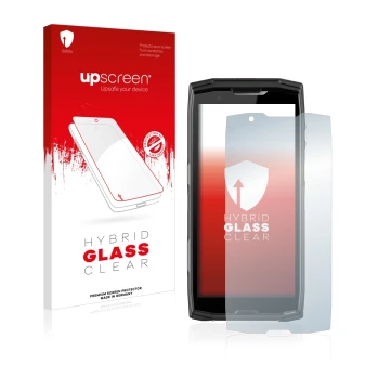 Face avant d’un emballage produit avec le logo de la marque upscreen. À côté, l’appareil Crosscall Core-X5 est représenté avec