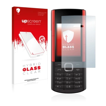 Face avant d’un emballage produit avec le logo de la marque upscreen. À côté, l’appareil Nokia 5710 XA est représenté avec la 