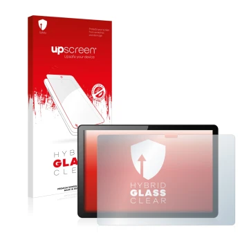 Face avant d’un emballage produit avec le logo de la marque upscreen. À côté, l’appareil Lenovo Tab M10 (3ème Gen.) est représ