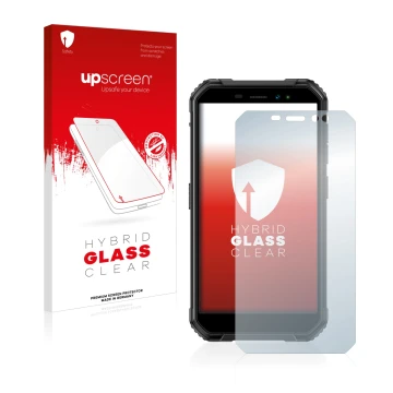 Face avant d’un emballage produit avec le logo de la marque upscreen. À côté, l’appareil Ulefone Armor X6 Pro est représenté a