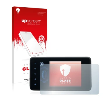 Face avant d’un emballage produit avec le logo de la marque upscreen. À côté, l’appareil Dacia Jogger 2022 Media Display 8
