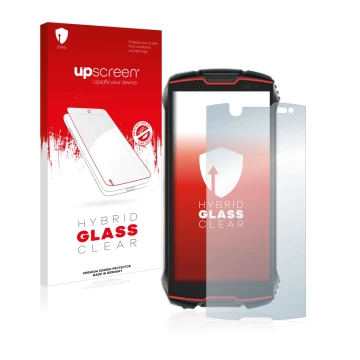 Face avant d’un emballage produit avec le logo de la marque upscreen. À côté, l’appareil Cubot King Kong Mini 2 Pro est représ