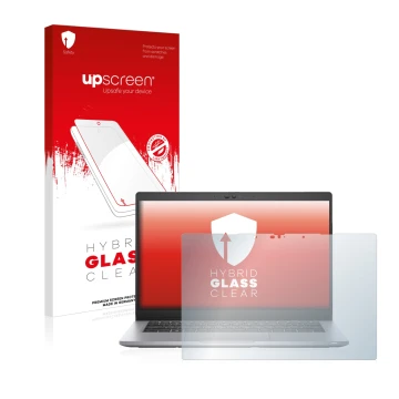 Face avant d’un emballage produit avec le logo de la marque upscreen. À côté, l’appareil Dell Latitude 5320 2-in-1 Touch est r