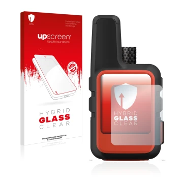 Face avant d’un emballage produit avec le logo de la marque upscreen. À côté, l’appareil Garmin inReach Mini 2 est représenté 